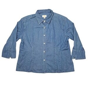 Talbots Vintage‎ Style Denim Button Down Shirt Medium Wash Blue Sz XL